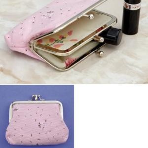 PINK COTTON COIN PURSE DOUBLE SIDED & FLORAL LINED